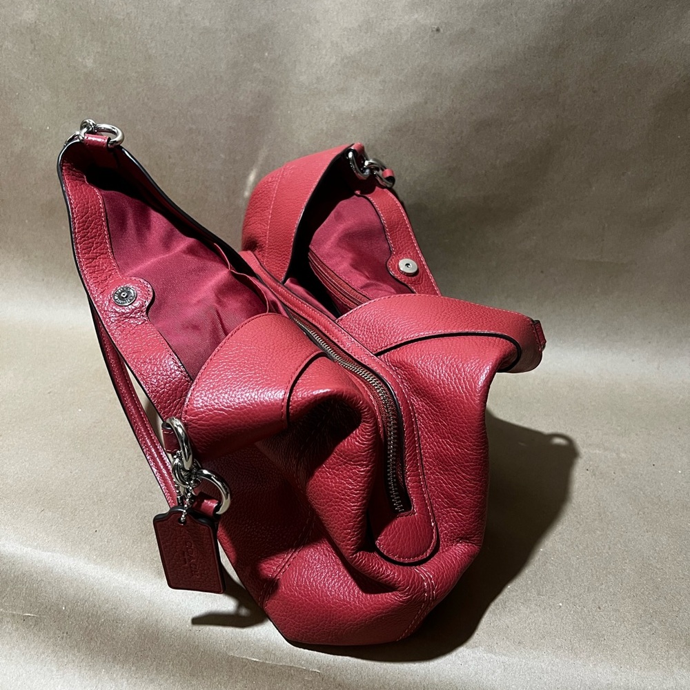 Coach Pebbled Leather Shoulder Tote in Dusty Red - Picture 6 of 10